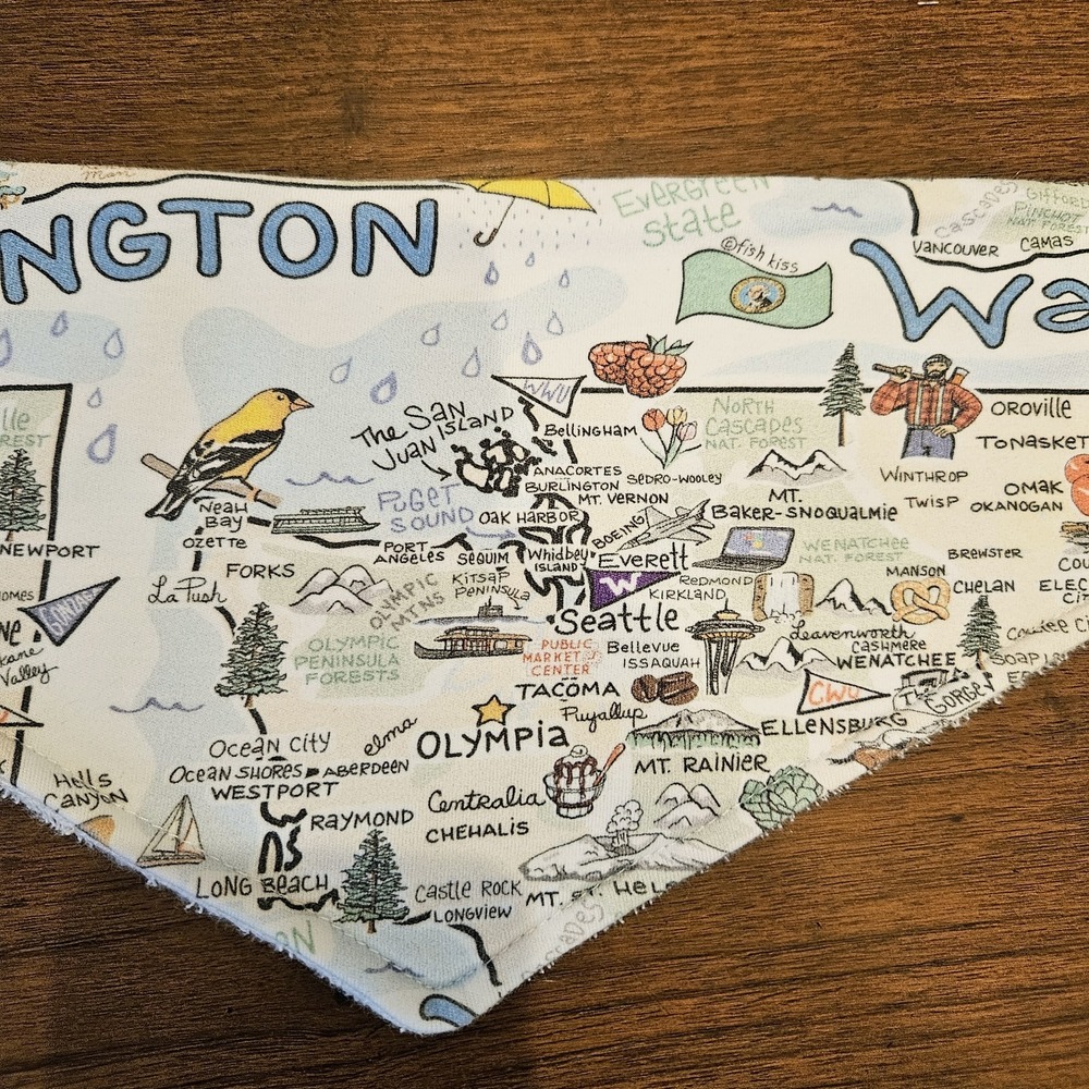 FishKiss State of Washington Bandana Bib Pima Cotton Baby Bib Fish Kiss Brand - Picture 4 of 9